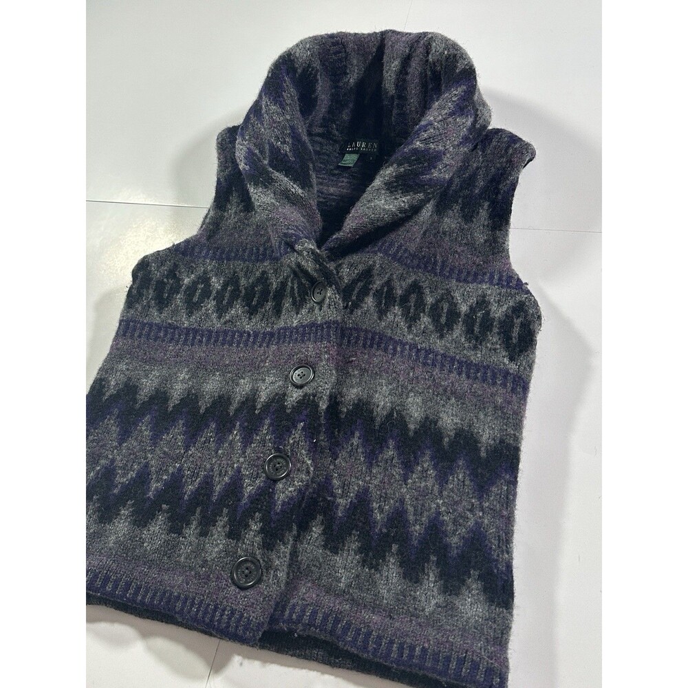 Lauren Ralph Lauren Aztec Tribal Native Southwestern Lambswool Vest Size Small - Picture 2 of 9